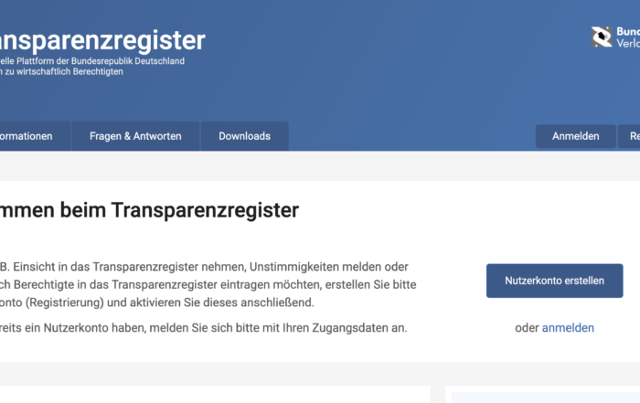 Die offizielle Webseite des Transparenzregisters