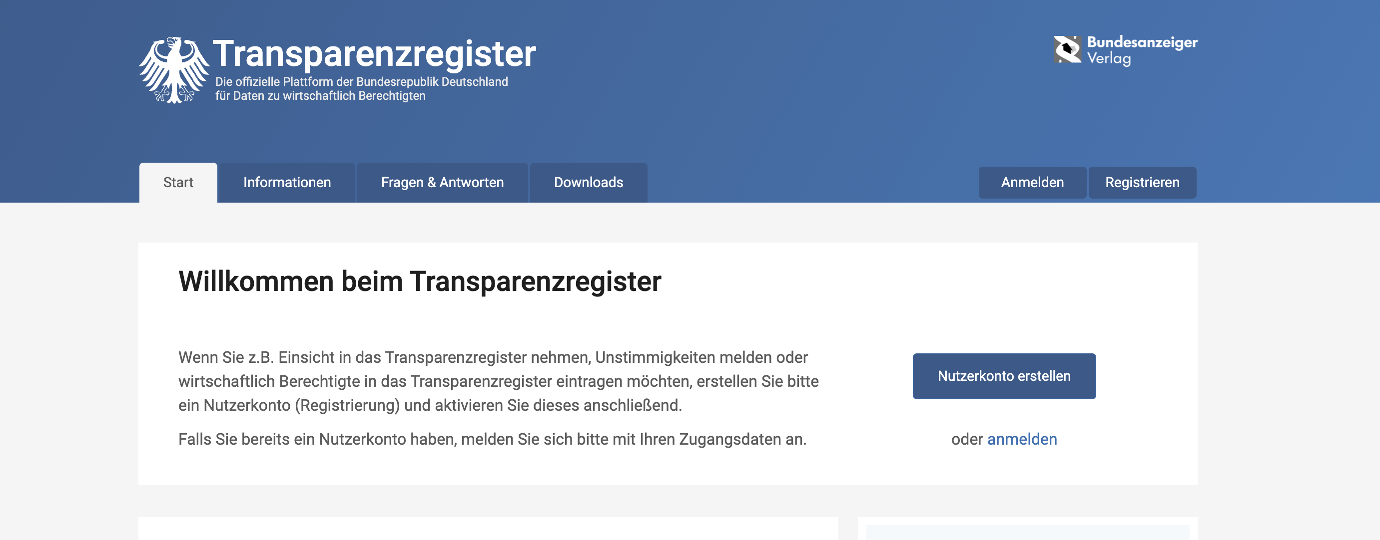 Die offizielle Webseite des Transparenzregisters